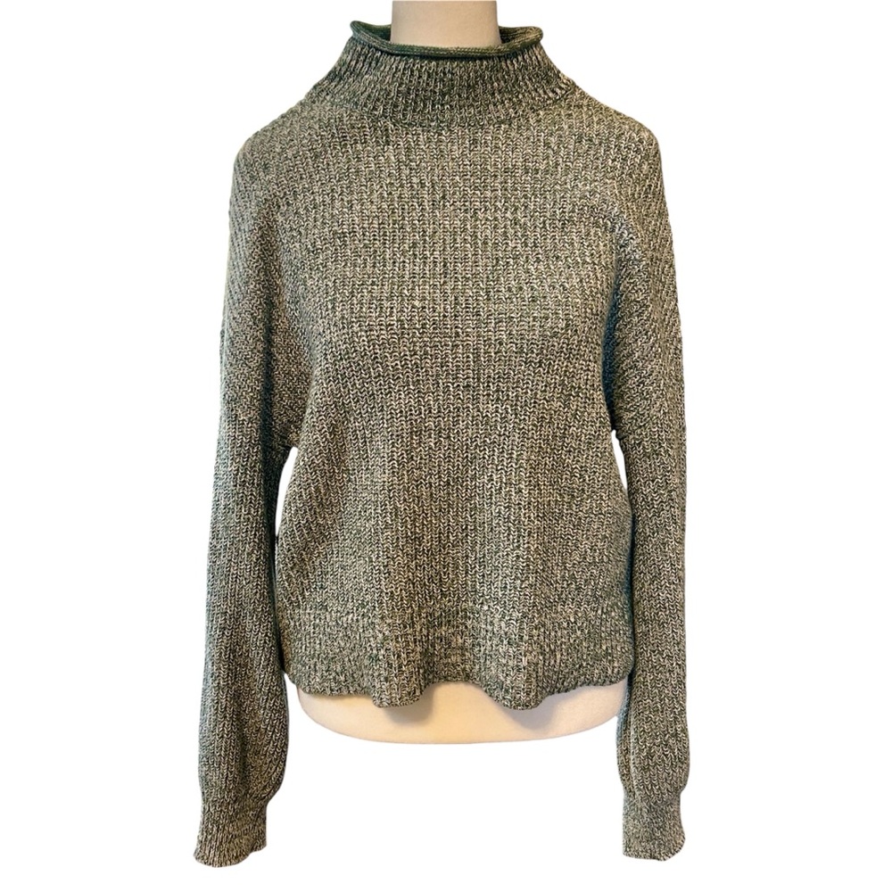 Old Navy Heather Green Mock Neck Rolled Collar 100% Cotton Sweater, Small